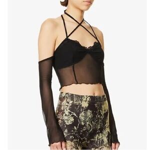 THE KRIPT Nellie Halterneck Off-The-Shoulder Stretch-Woven Crop Top